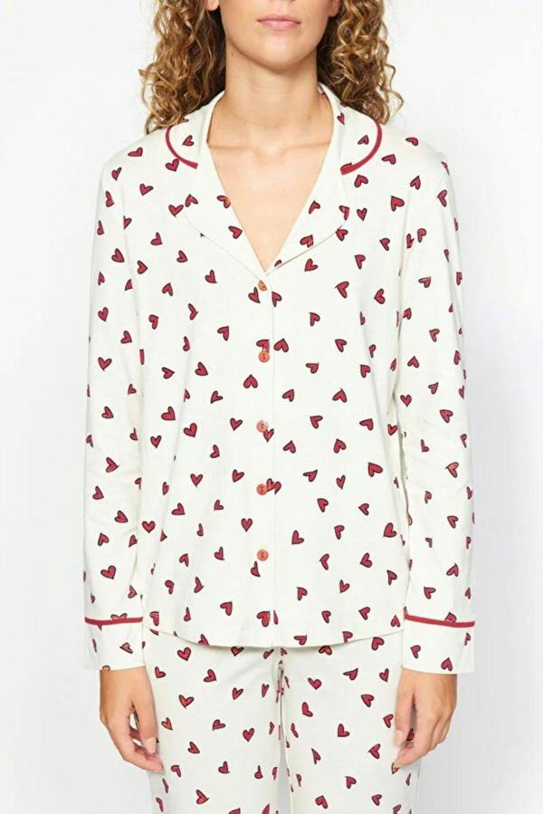 WOVCOR 2-Piece Cotton Heart Print Knit Pajama Set