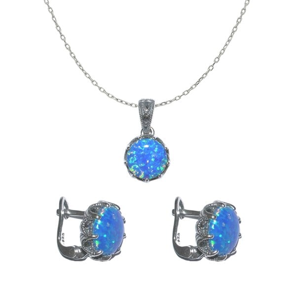 Spero London Round Japanese Opal High Quality Sterling Silver Set