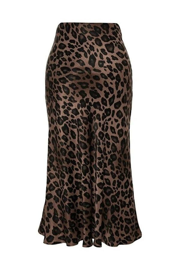 WOVCOR Premium Animal Patterned Satin Midi Woven Skirt