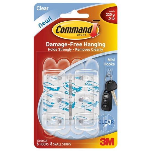 Command Mini Hooks (Pack of 6) - Clear - 