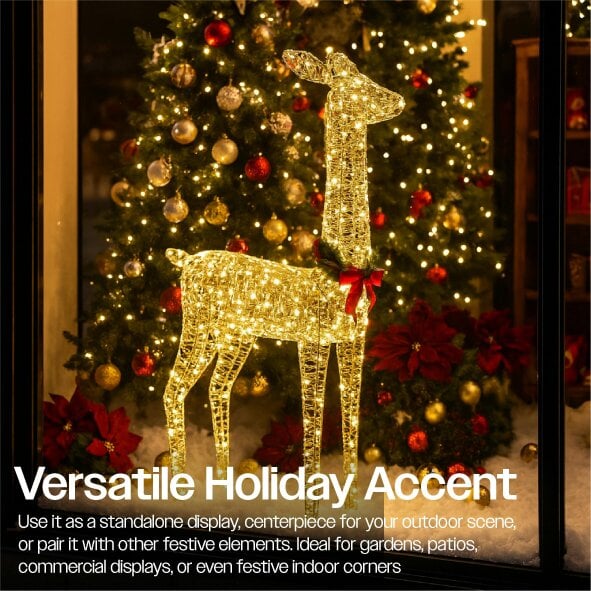 Scotts of Stow Xmas Haus 108CM Gold Rattan LED Christmas Festive Deer