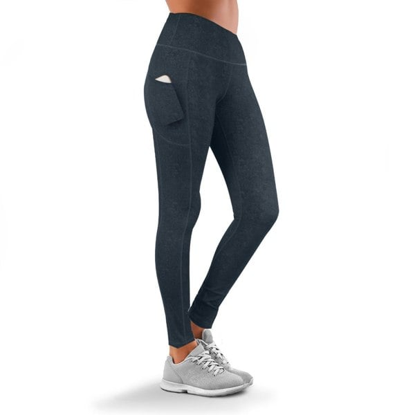 OOOOO Womens Workout Leggings High Waist Yoga Pants w/ Side Pockets, Navy