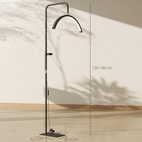 Wyld Haus Elma Metal Black Half Moon Beauty Floor Lamp With Rotating Head Colour Control And Phone Holder
