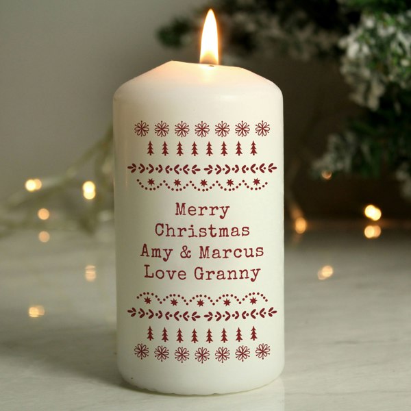 Personalised Memento Company Personalised Christmas Fair Isle Pillar Candle