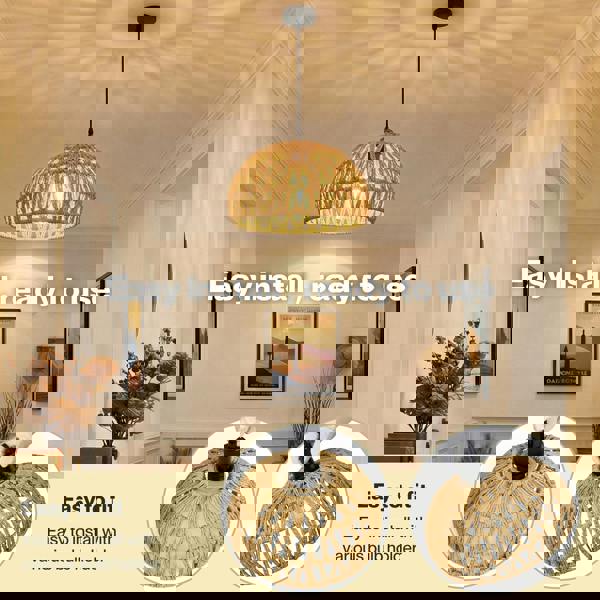 Emitto Rustic Ceiling Pendant Light Shade Hemp Rope Lamp Shade Boho Yellow 23cm