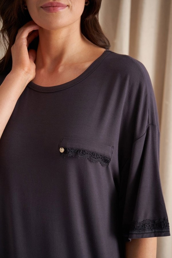 Bamboo Lace Tee Dress in RavenNightwear