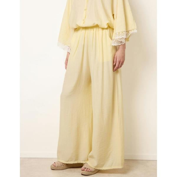 Blue Vanilla Crinkle Viscose Wide Leg Trousers