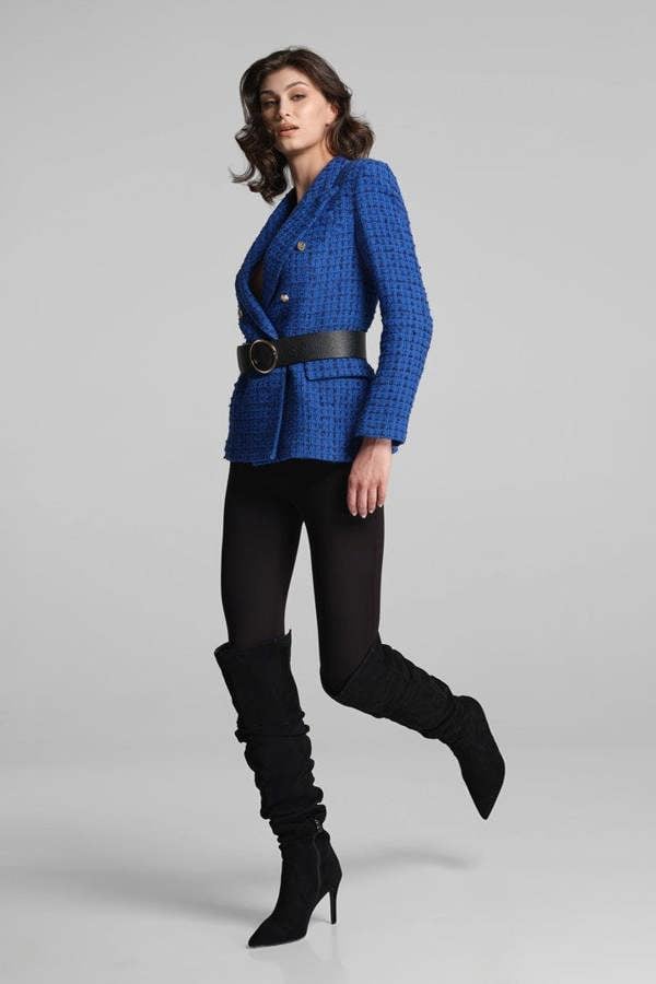 Rumour London Cambon wool-blend boucle tweed blazer in royal blue