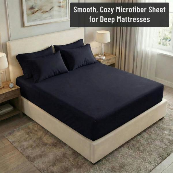 Smart Living Super Soft Microfiber Plain Dye Warm Cosy Bed Linen 32cm Fitted Sheet - Black