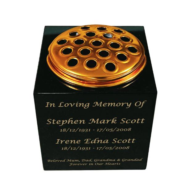 Memorials Direct Granite Memorial Vase for Two Names, Free Personalised Gold Engraving, Solid Granite