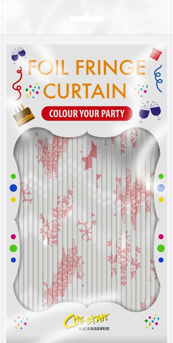 Cheetah Shimmer christmas Tinsel Curtain, 2.5M x 1M Red