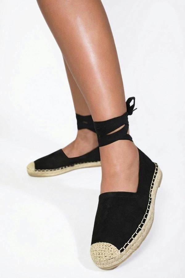 Zoey Tie Leg Espadrille Sandals - Black_wb