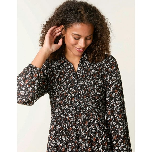 Blue Vanilla Ditsy Floral Long Sleeve Shirred Maxi Dress