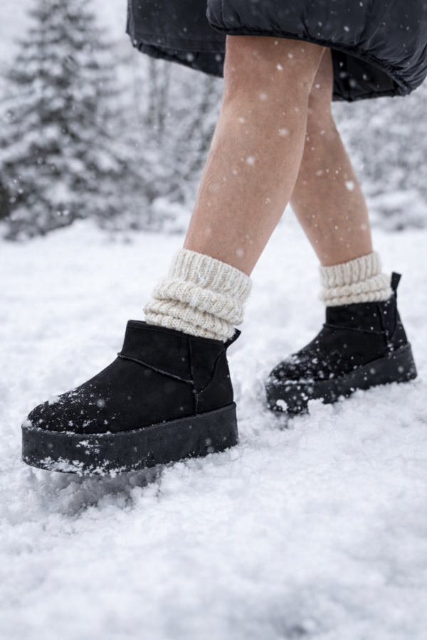 Trendy Trotters Women’s Black Faux Fur Low Platform Boots - Comfortable For Everyday Wear