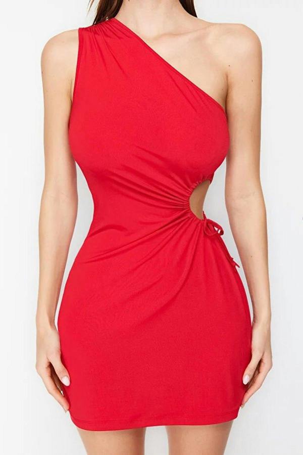 WOVCOR Fitted Waist-Cut Knitted Dress