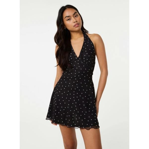 Pink Vanilla Halter Mini Dress In Polka Dot