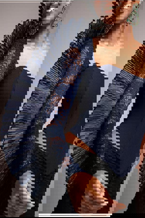 One Shoulder Fan Pleat Frill Corset Top - Navy Blue T232