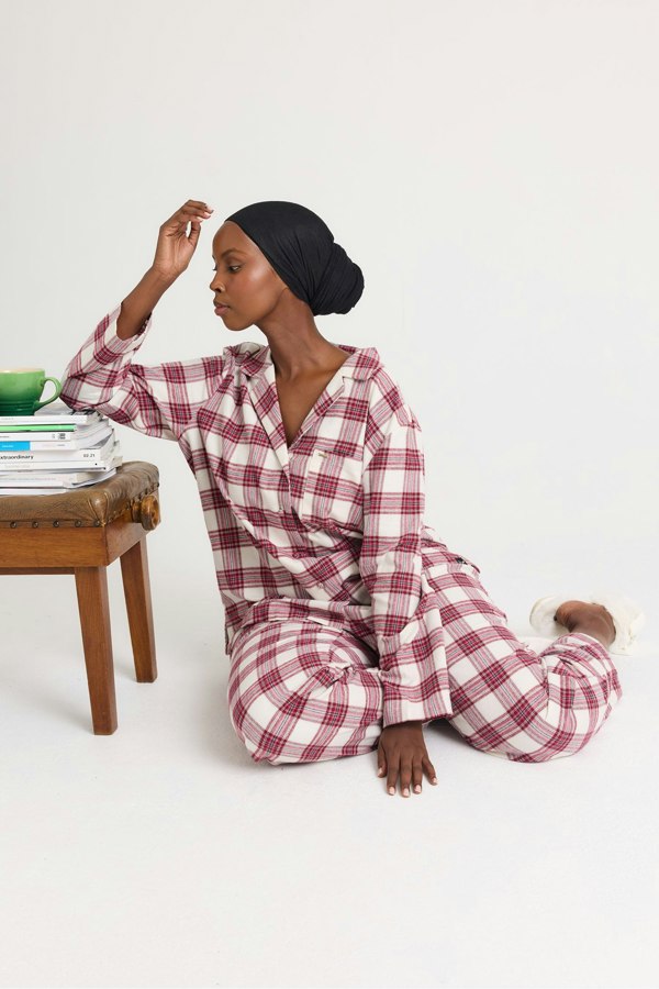 Plaid Long Pyjama Set in Stone - Pajamas