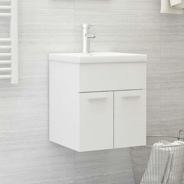 Berkfield Sink Cabinet with Built-in Basin White Engineered Wood