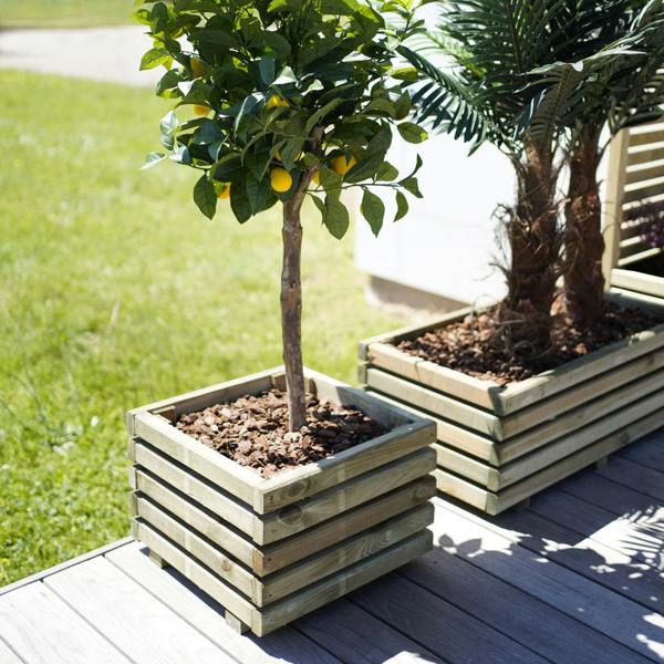 Cerland Kub Square Slatted Planter 40cm x 40cm 30L Modern Square Wooden Planter