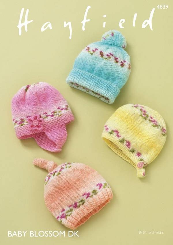 Hayfield Blossom DK Knitting Pattern 4839, Headwear for Baby, Birth - 2 Years - Easy