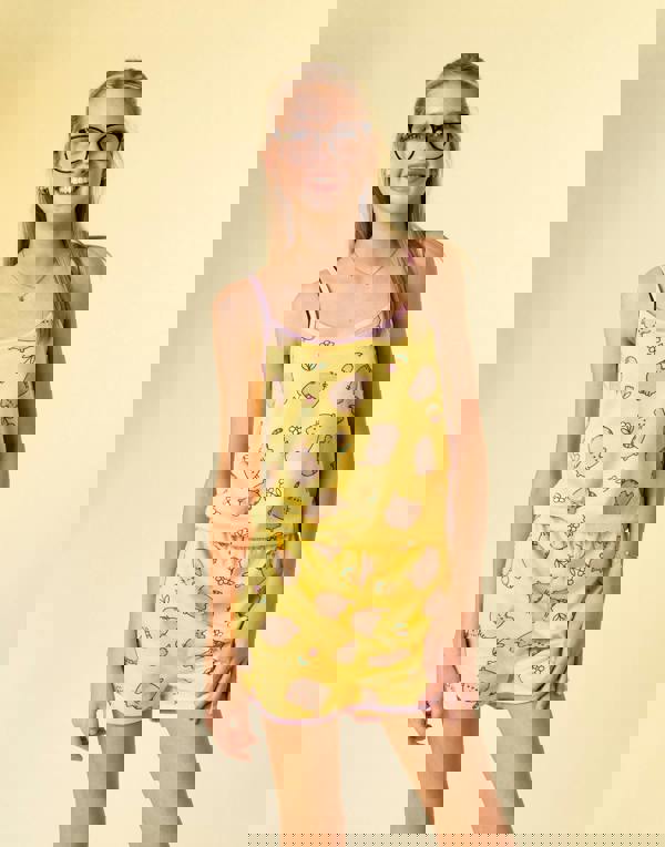 Pusheen Girls Yellow Spring Flowers Sleeveless Playsuit