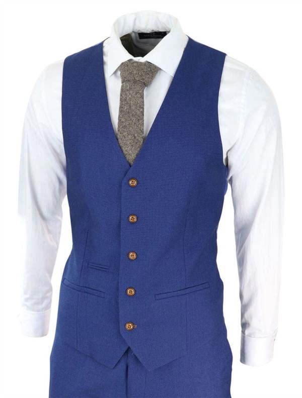 Paul Andrew Mens 3 Piece Royal Blue Birdseye Classic Suit