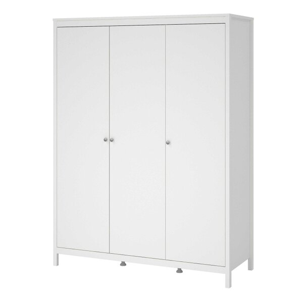 Wyld Haus Gossmere White Wooden Wardrobe 3 Doors Silver Handles
