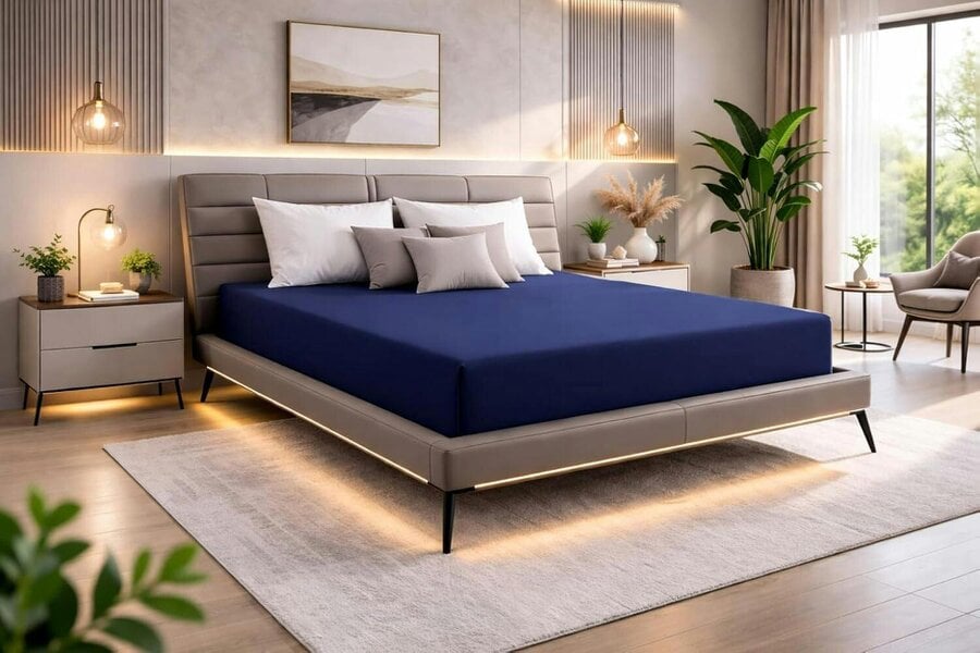 Night Zone Microfibre Fitted Sheet 25cm Deep – Soft Easy Care Bed Sheet - Navy