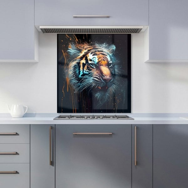 Warren Reed - Designer Tiger Face Splashart Dark Background Kitchen Splashback