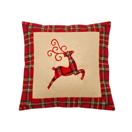 Shatchi 40x40cm 40x40cm Reindeer Print Christmas Cushion Cover in Brown Hessian and Non-Woven