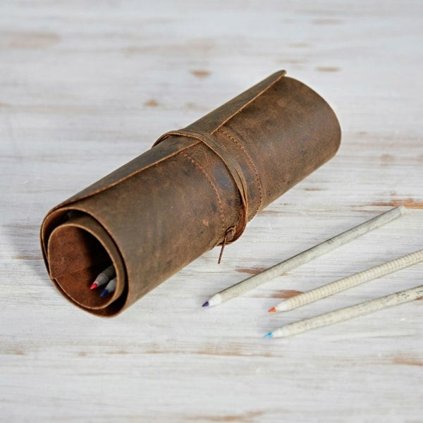 Paper High Buffalo Leather Roll Up Pencil Case