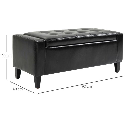 Wyld Haus Sabata Faux Leather Black Storage Ottoman Bench With Lift Up Diamond Tufted Lid