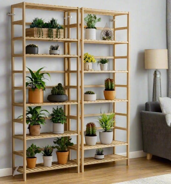 Modcraft 6-Tier Bamboo Bookshelf, Adjustable Free Standing Shelf Unit for Kitchen, Bathroom, or Living Room