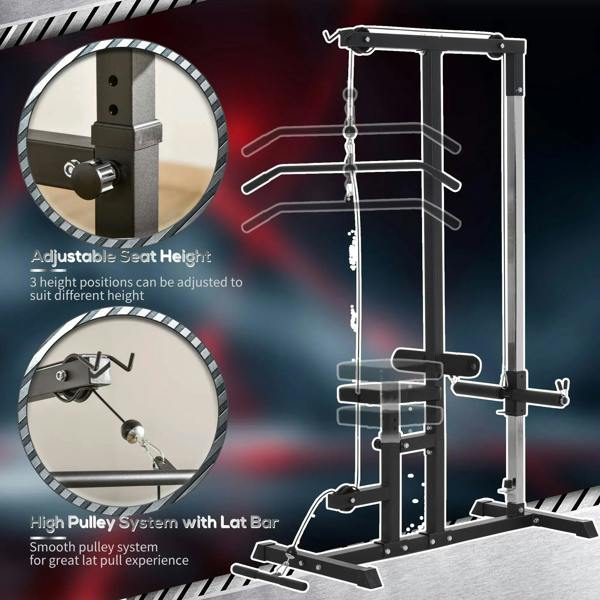 Exercise pulley power tower machine with adjustable seat height and cable pulley