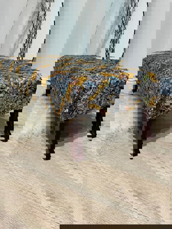 PREMIUM MUSTARD FOLD FLORAL FOOTSTOOL POUFFE FOOTREST TABLE - ISTOOLS