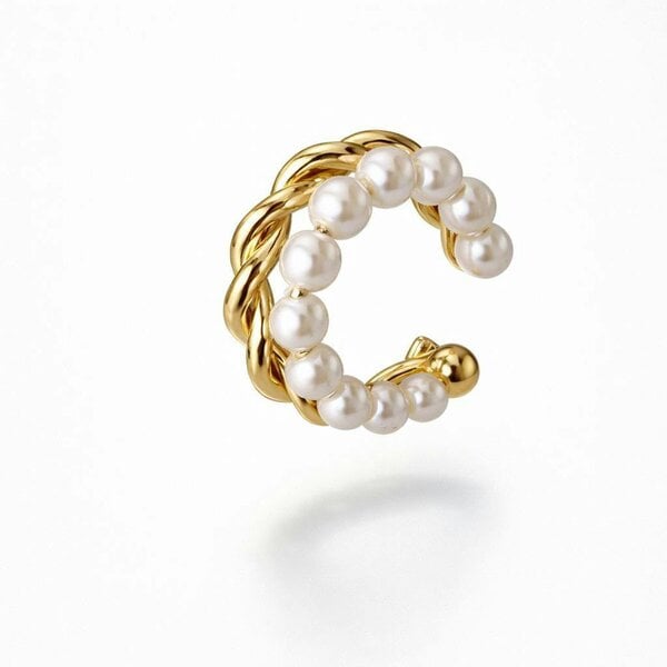 The Colourful Aura Pearl Twisted Metal Ear Cuff Climber Earring - Gold