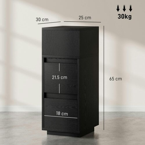 Wyld Haus Susema Black Slim Bedside Table With 2 Drawers And Open Shelf