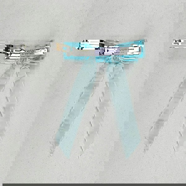 Velvet Bow Hair Clip in Light Blue with Jewels Pearls