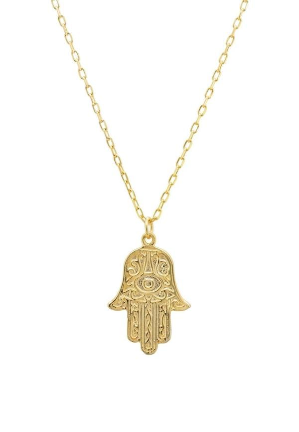 Hamsa Evil Eye Embossed Pendant Necklace Gold - LATELITA Necklaces