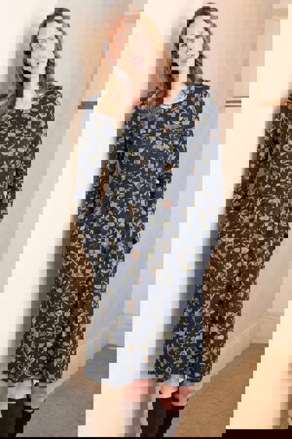 Frampton Long Sleeve Printed Dress Navy | Lily and Me Clothing