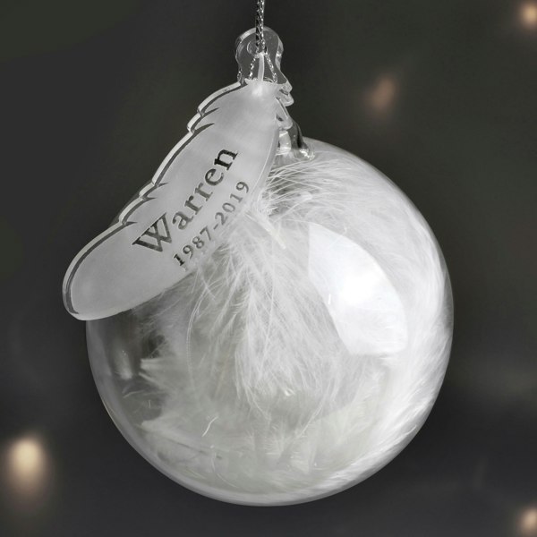 Personalised Memento Company Personalised Name & Date Feather Glass Bauble