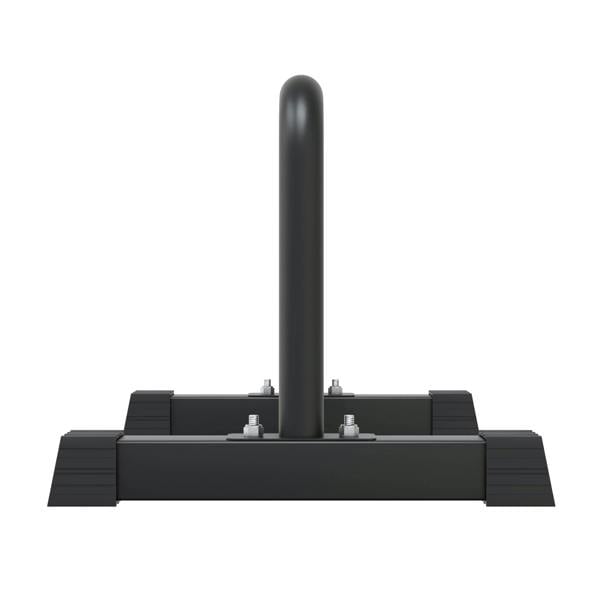 Sturdy black large parallettes with a smooth curved handle and wide, stable base for enhanced grip and support during workouts