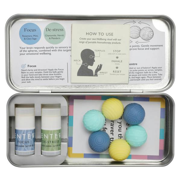 Scentered press relief mini balm set designed to help ease stress and promote calm throughout the day.