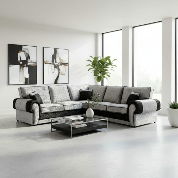 Furnishings For Less Chelsea Crushed Velvet Full Back 5 Seater Corner Sofa