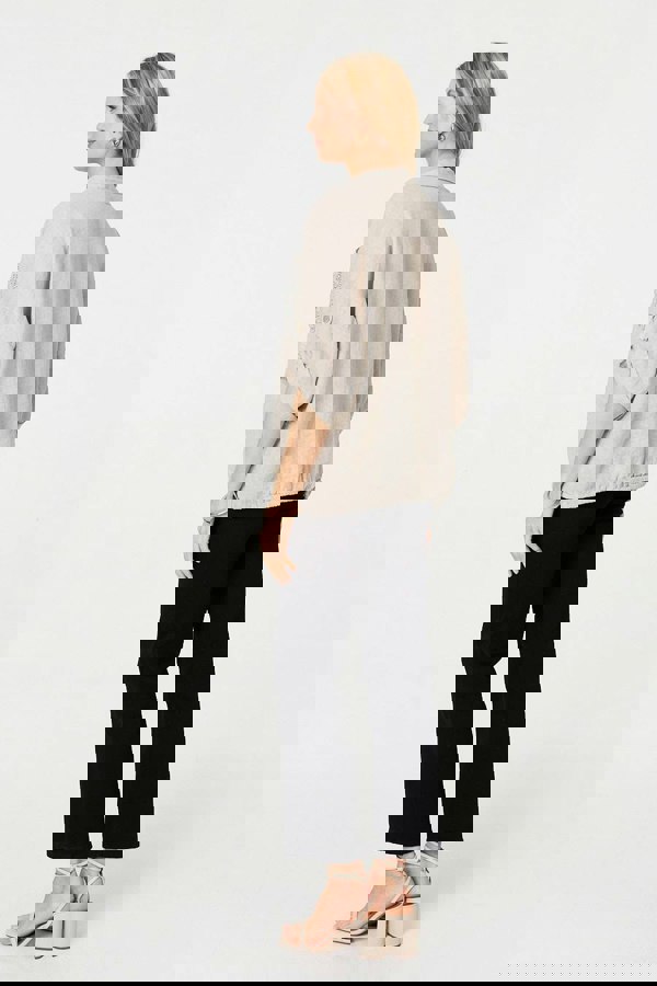 Beige | Sequin Detail 3/4 Turn-Up Sleeve Shirt
