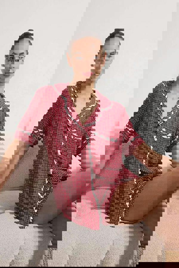 WOVCOR 2-Piece Viscose Woven Pajama Set with Stripe Detail