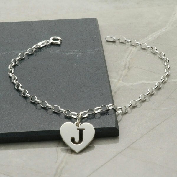 Christopher James of London Sterling Silver Belcher Anklet With Initial Heart Charm