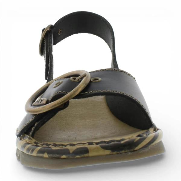Fly London TRAM723FLY - Women’s Black Leather Wedge Sandals