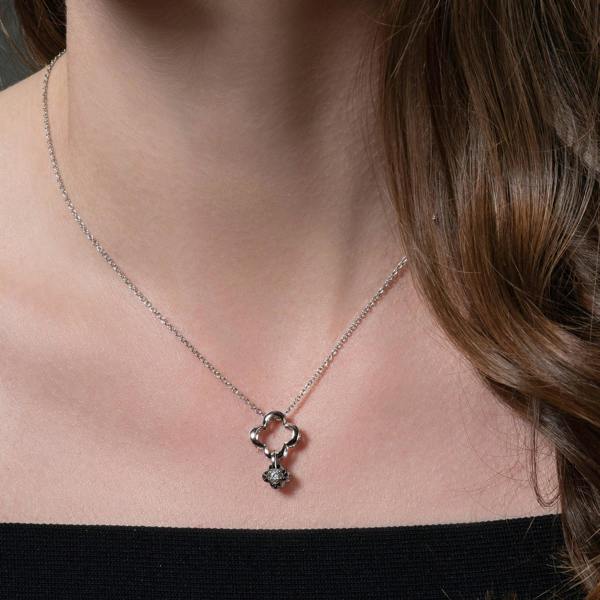 Sterling Silver Multi Wear Black and White Clover Pendant Necklace - namana.london